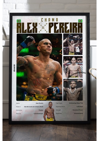 Alex Pereira Ufc Siyah Ahşap Çerçeveli Poster, Dekoratif Dövüş Duvar Tablosu