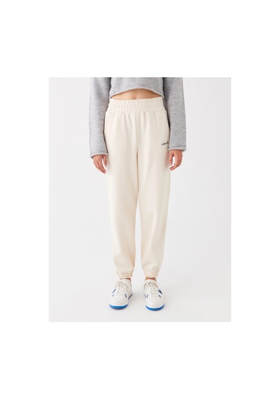LC Waikiki Lcw Vision Bej Beli Lastikli Nakışlı Kadın Kalın Jogger Eşofman Alt BEIGE