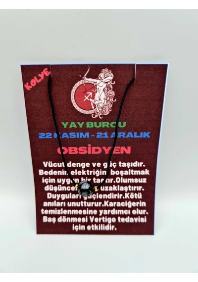 Sertifikalı Yay Burcu Obsidyen Taşı Doğal Taş Kolye Çok REnkli