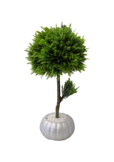 Dekoratif Lüx Top Çam Ağacı 30x60 Cm Gümüş Saksı