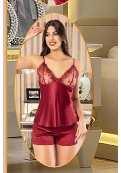 Xses 1005 Kadın Bordo Dantelli Saten 6 Lı Takım Bordo