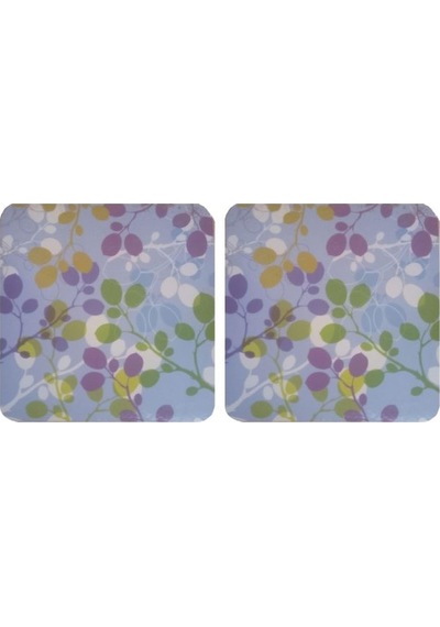 Ahşap Bardak Altlığı 2 Adet Çiçek Desen 10x10cm Çok Renkli