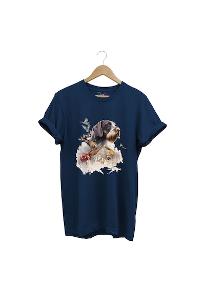 Hunter Avcılık Av Desenli Av Köpeği Ve Av Kuşu Baskılı %100 Pamuk Premium Regular Fit T-shirt Lacivert