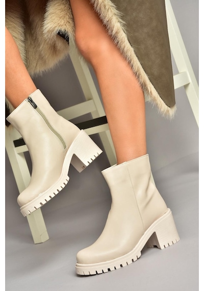 Fox Shoes T726911109 Bej Kalın Topuklu Kadın Bot Bej-suni Deri Bej