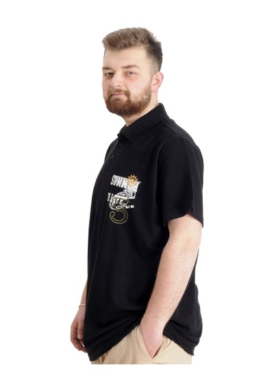 Mode Xl Büyük Beden Erkek T-Shirt Polo Parçalı Summer 23331 Siyah 001