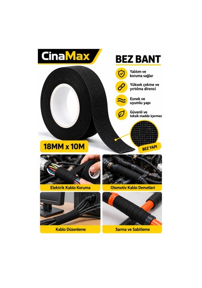 18mm X 10 Metre Bez Bant Siyah Kablo Sarma İzolasyon Koruma Bandı Otomotiv Elektrik