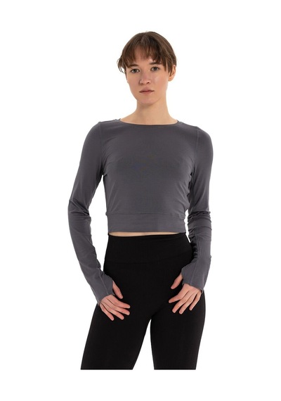 Inguz Sırtı Üçgen Detay Parmak Geçmeli Modal T-shirt Gri