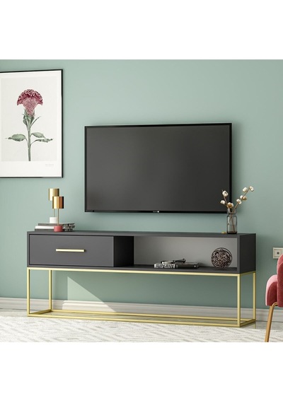 Mira Tv Sehpası Antrasit - Metal Gold Ayaklı Antrasit/gold