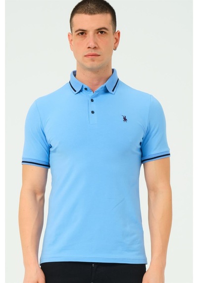 T8586 Dewberry Erkek Polo Yaka T-shırt-düz Açık Mavi