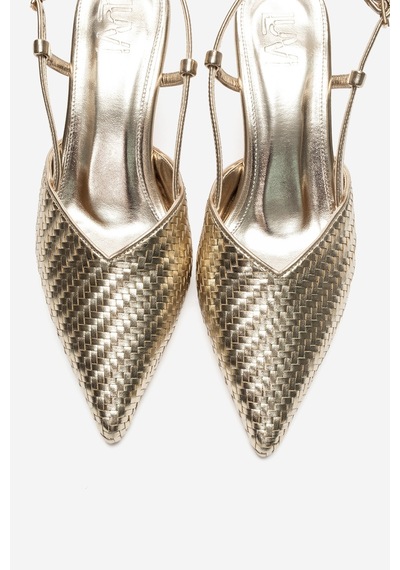 Luvi Shoes Mavero Altın Örgü Kadın Topuklu Ayakkabı