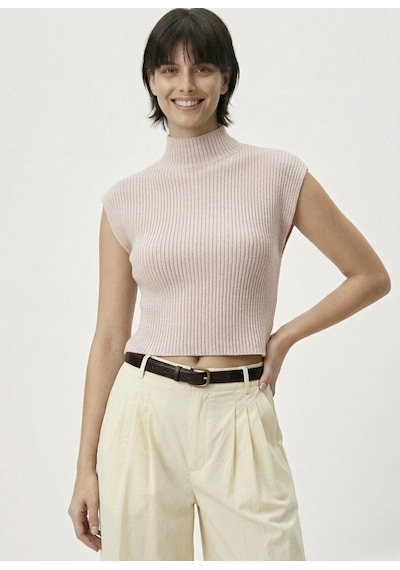 Neden Tekstil Kadın Yarım Balıkçı Yaka Fitilli Triko Kolsuz Crop Bluz - Açık Pembe