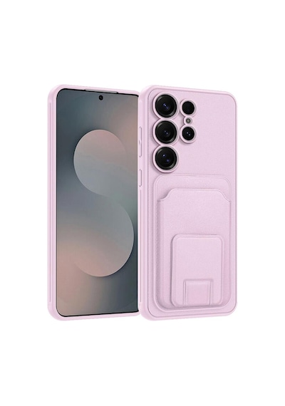 Samsung Galaxy Uyumlu S23 Ultra  Kılıf Flexstand Kartlıklı Silikon Kılıf Rose Gold