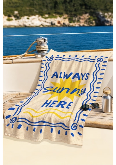 Güneş Temalı Sunny Marine Plaj Havlusu - Akdeniz Stili Sarı Mavi Hızlı Kuruyan Mikrofiber Havlu Yağmur Kanyon