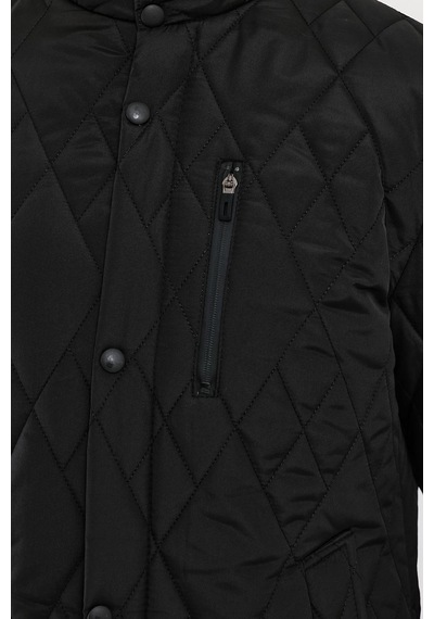 Sivaist Erkek Siyah Standart Fit Normal Kesim Içi Kürklü Dik Yaka Çıtçıtlı Dolgulu Desenli Overcoat-Siyah