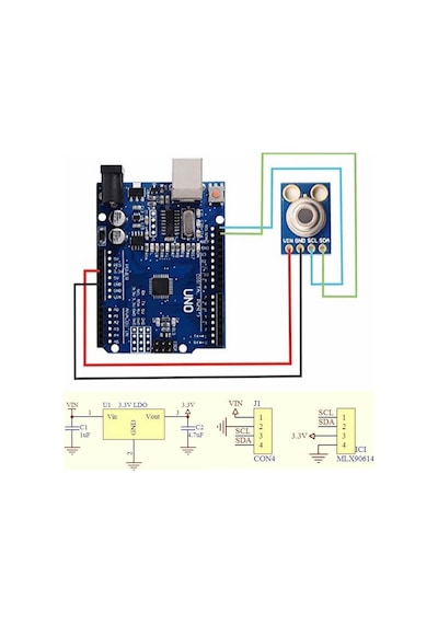Gy-906 Kızılötesi Sıcaklık Sensör Modülü -70c/380c Mlx90614 Termometre Temassız Dijital Isı Ölç.ııc
