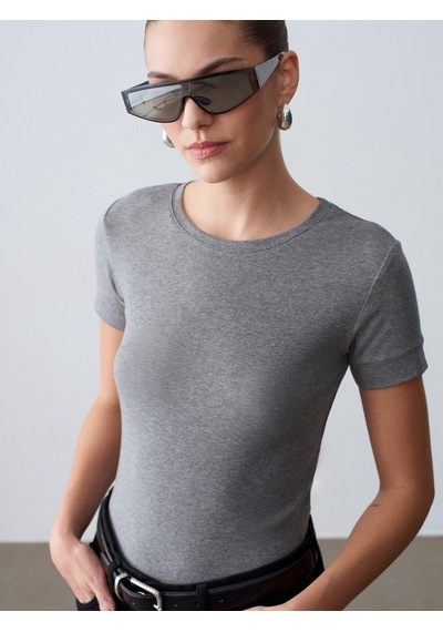 Dilvin 32637 Bisiklet Yaka T-shirt-antrasit M