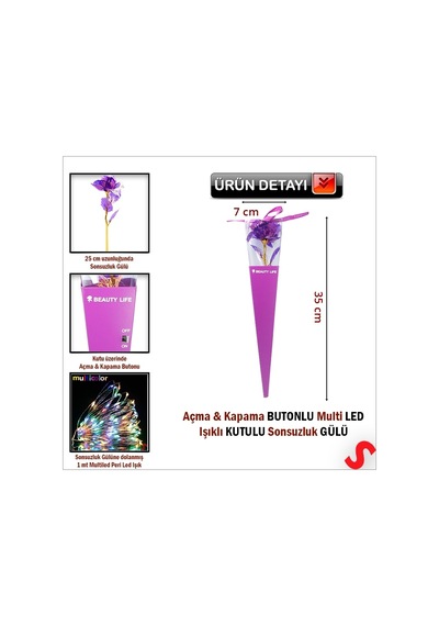 Kutulu Ve Led Işıklı Sonsuzluk Gülü, 35cm - Mor