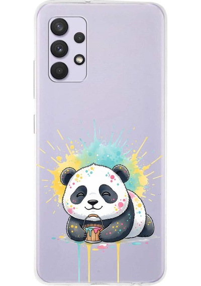 Samsung Galaxy A13 İle Uyumlu Splash Panda Tasarımlı Şeffaf Silikon Kılıf Şeffaf
