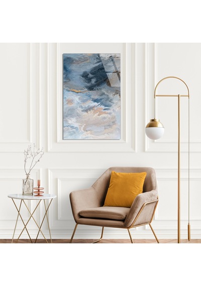 Mavi Altın Mermer Cam Tablo Dikey 80x125 Cm Deg1412