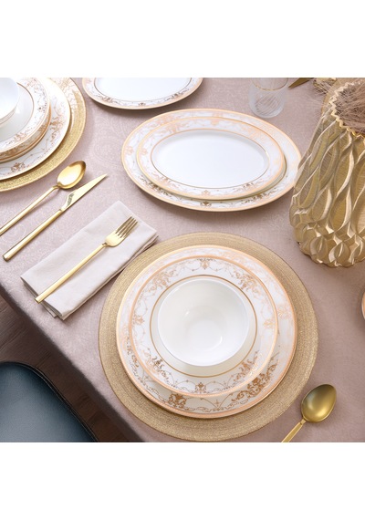 Evaliza Infinity Gold 60 Parça 12 Kişilik Yemek Takımı Renkli