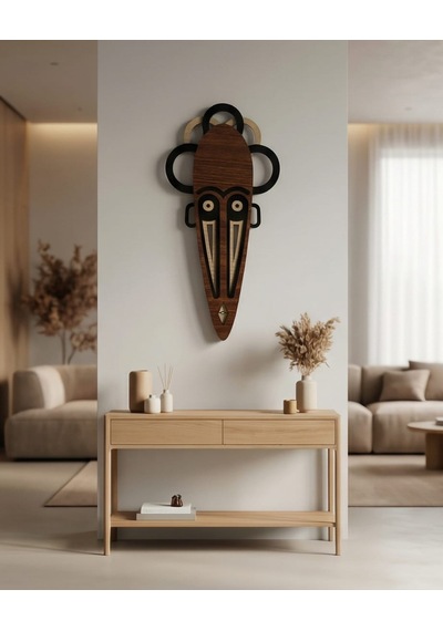 Modern Afrika Tarzı Ahşap Duvar Mask Mdf - Kahverengi Siyah Tribal Kabile Mask 1