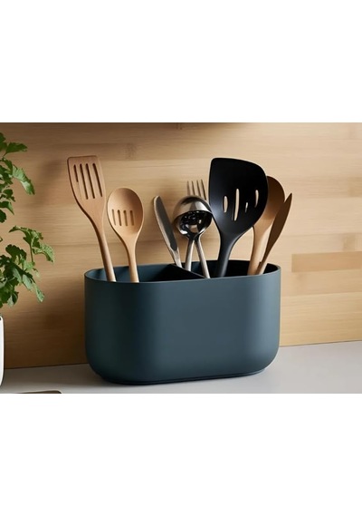 2 Bölmeli Modern Mutfak Eşyası Tutucu Masaüstü Ve Tezgâh Düzenleyici, Şık Organizer Modern Kitchen Utensil Holder With 2 Compartments Çok Renkli