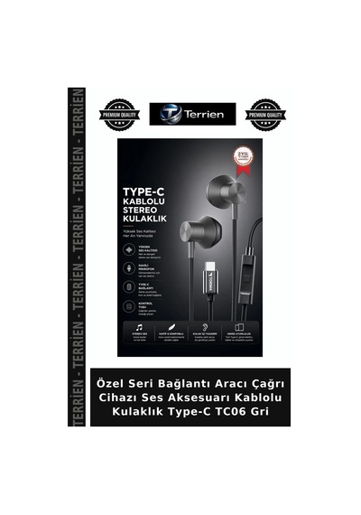 Özel Seri Bağlantı Aracı Çağrı Cihazı Ses Aksesuarı Kablolu Kulaklık Type-c Tc06 Gri