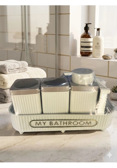 Bambu Aksesuar Detaylı Sabunluk Banyo Seti Siyah Çok renkli
