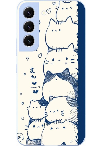 Samsung Galaxy S22 Uyumlu Mavi Kedi Kardeşliği Baskılı Silikon Kılıf Renkli