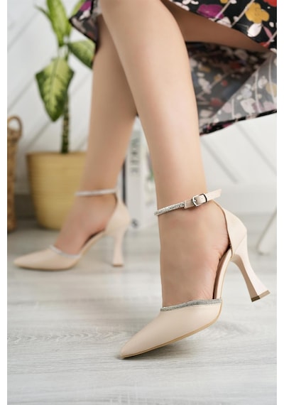Nesil Shoes Elva 170 Ten Taşlı Topuklu Kadın Ayakkabı-ten Ten Rengi