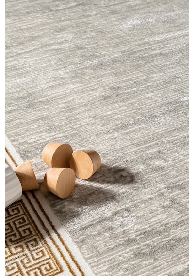 Talis Ct017a Gri Halı Gold Kenar Çerçeveli Modern Parlak Yumuşak Kadife Salon Mutfak Halısı Krem