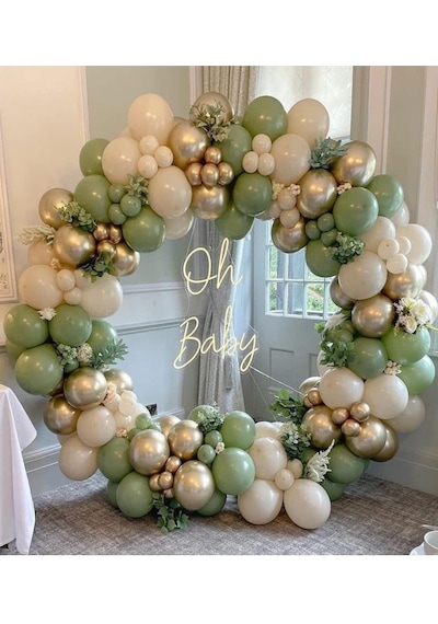 Beysüs 30 Küf Yeşili 15 Krom Gold 15 Deniz Kumu Pastel Ten Rengi Doğum Günü Ve Nişan Balon Zinciri Set