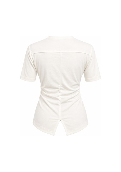 Mixray 2095 Kadın Büzgü Detaylı Arkası Yırtmaçlı Basic T-shirt Beyaz