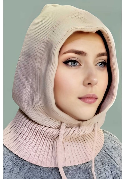 Tezzgelsin Kadın Triko Tesettür Örgü Bere Tesettür Başlık Tesettür Bere Pudra