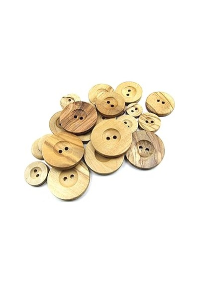 Düğme Ahşap 2 Delik Yazı Model Doğal Ahşap Zeytin Ağacı 100 Adet 25mm-40l Düğme