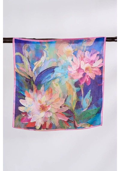 Çift Taraflı Kare Eşarp Dijital Baskı 68x68 Cm. K105384 Beyaz
