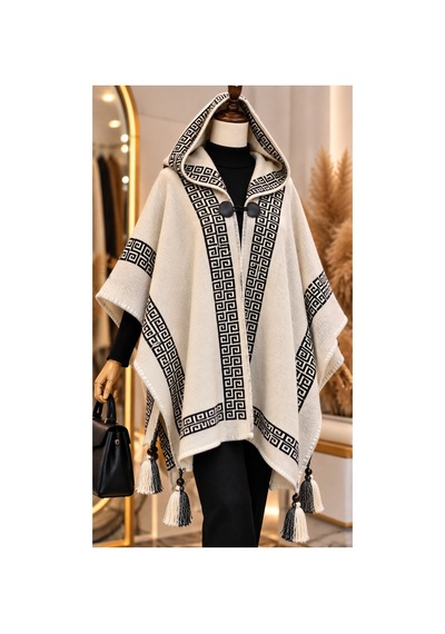 Genel Markalar Novea Scarf Kapşonlu Şık Panço Krem - 938338340 Krem
