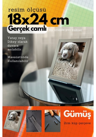 Fırçalı Gümüş-20mm Çerçeve Camlı 18x24 Cm Fotoğraf Resim Çerçevesi Ayaklı Veya Duvara Asma Yatay-dikey 45914861