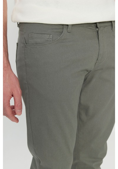 AC&Co / Altınyıldız Classics Erkek Hakı Pamuklu Slim Fit Dar Kesim 5 Cep Esnek Casual Pantolon Haki