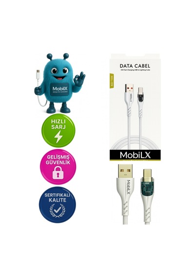 Mobilx 3.4a Hızlı Şarj Usb To Type-c Hasır Kablo Entegre Görünümlü Işıklı