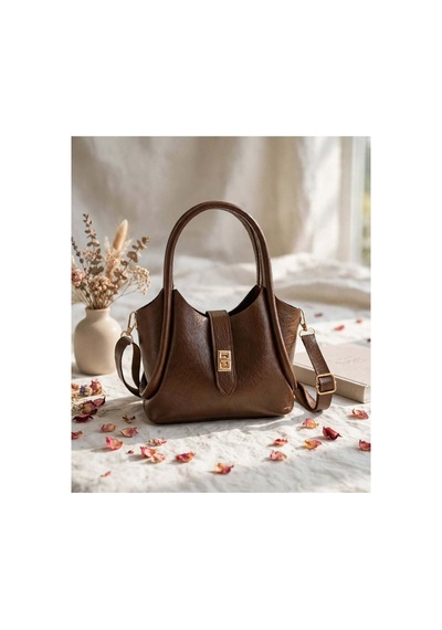 Names Bag Kilitli Tek Saplı Kadın Mini El Ve Omuz Çantası Kahverengi Kahverengi