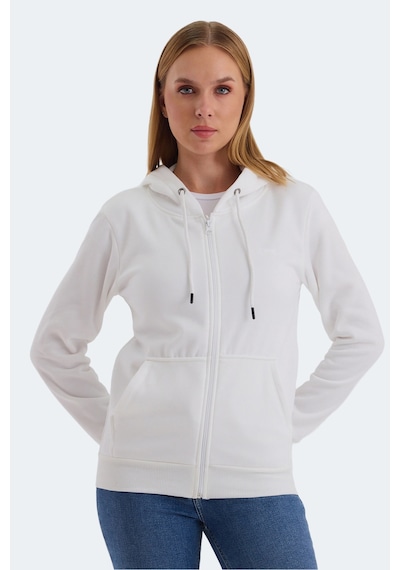 Slazenger Katya Kadın Fermuarlı Kapüşonlu Cepli Beyaz Sweatshirt Beyaz