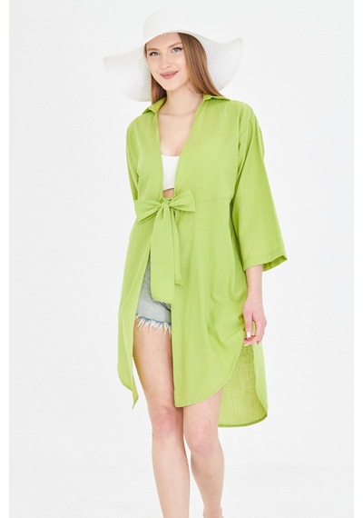Armonika Kadın Yağ Yeşili Önden Bağlamalı İnce Keten Kumaş Midi Boy Kimono Gömlek Arm-24y001081 Yeşil Armonika Kadın Yağ Yeşili Önden Bağlamalı İnce Keten Kumaş Midi Boy Kimono Gömlek Arm-24y001081 Yeşil