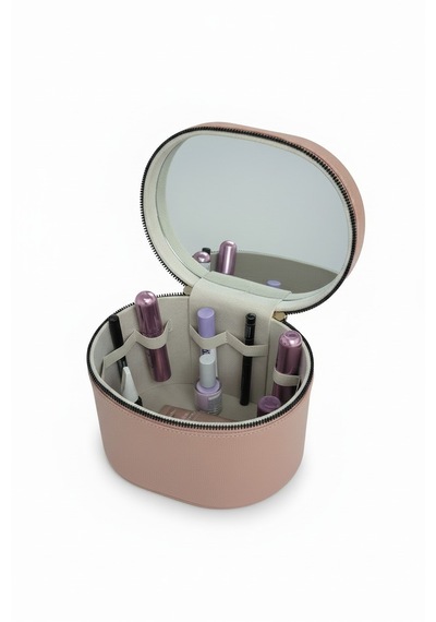 Makyaj Düzenleyici Aynalı Makyaj Çantası Pudra Bölmeli Taşınabilir Kozmetik Organizer 19x15x16 Cm