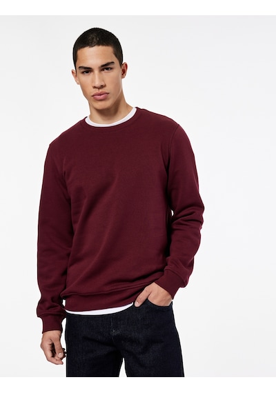 Koton Pamuklu Uzun Kollu Şardonlu Bisiklet Yaka Erkek Basic Sweatshirt Bordo 6wam70017mk Bordo