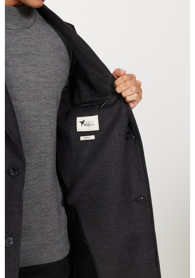Ac&Co / Altınyıldız Classics Erkek Antrasıt Oversize Fit Bol Kesim Mono Yaka Desenli Palto Antrasit