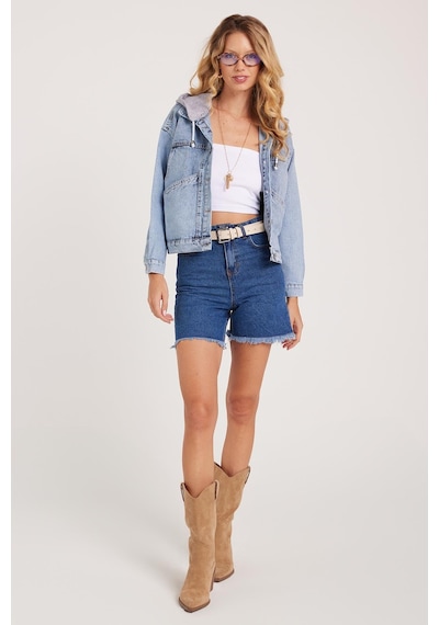 Tudors Kadın Regular Fit Klasik Kesim Pamuklu Mavi Jean Kot Şort-39917 Mavi
