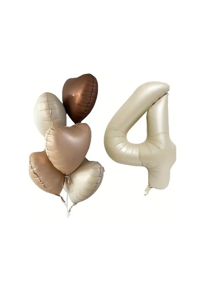 Beysüs 4 Yaş Retro Doğum Günü Balon Seti 5 Adet Kalp Balon Standart