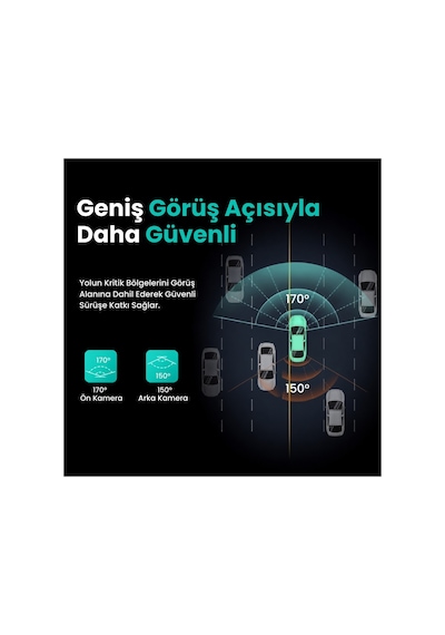 +360 Botslab G300H Plus WDR 4K UHD Ön+Arka WiFi+GPS 170° Geniş Açı Gece Görüşlü Araç İçi Kamera Dash