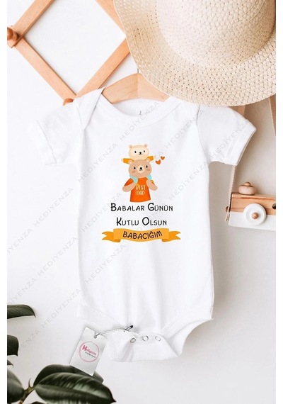 Hediyenza Babalar Günün Kutlu Olsun Babacığım Özel Tasarım Bebek Zıbın Pamuklu Çıtçıtlı Body Beyaz
